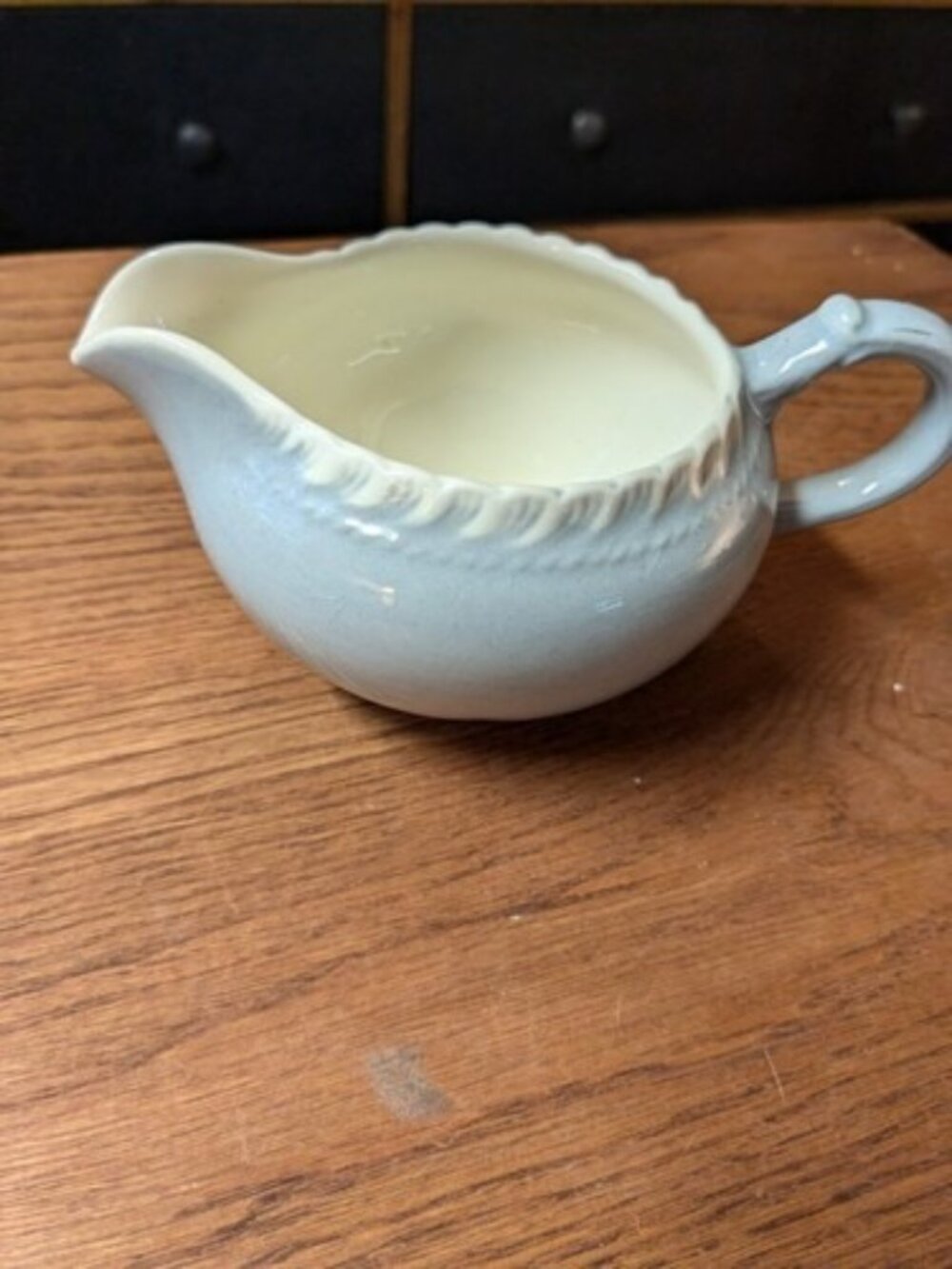 Vintage Harker Pottery Pate Sur Pate Est. 1840  grey  Creamer